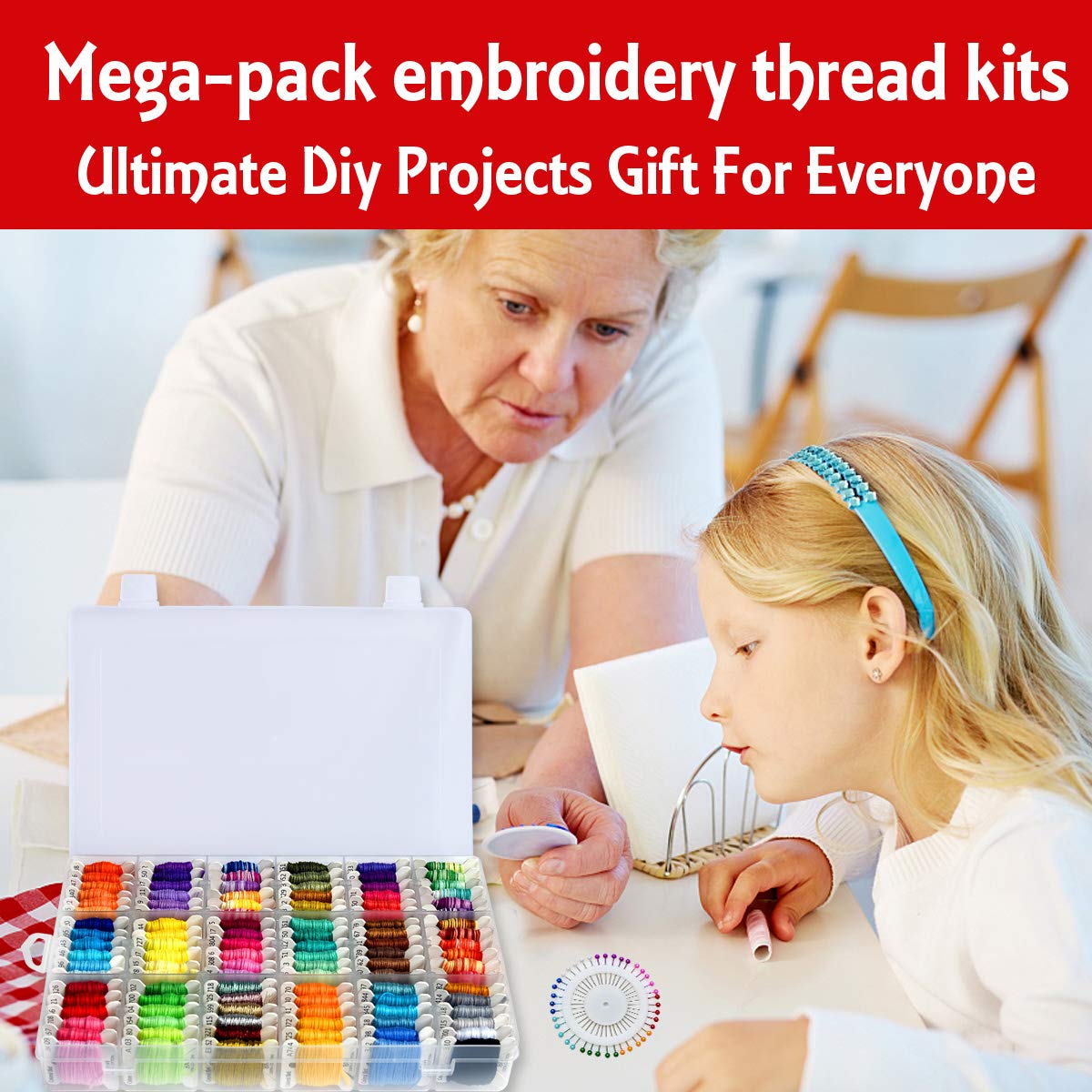 Embroidery Floss Cross Stitch Threads String Kits with Organizer Storage Box Included 108pcs Colorful Friendship Bracelets Floss with Number Stickers&Floss Bobbins &110 Pcs Cross Stitch Tool Kits LE PAON