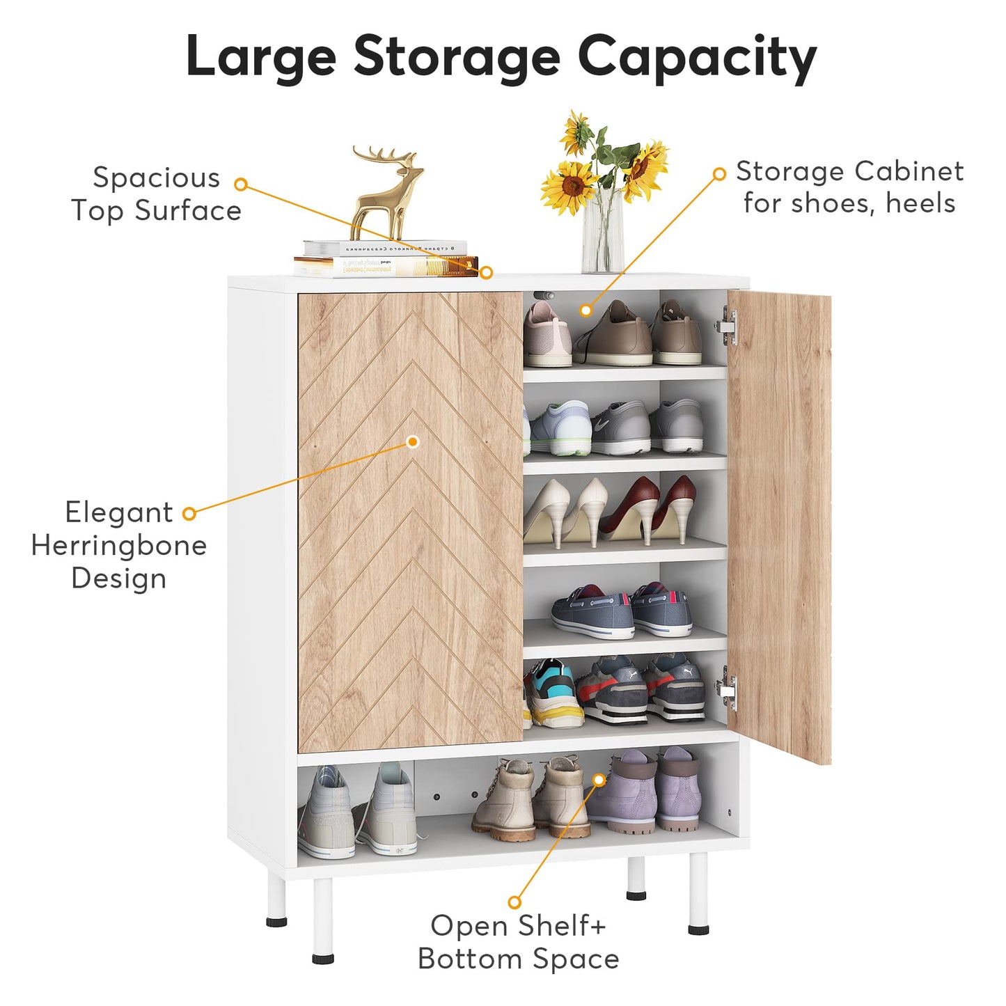 Tribesigns Shoe Cabinet, 18 Pair Rack Organizer Cabinet with Door, 6-Tier Modern Storage Shelves for Entryway Hallway Closet, White and Brown - WoodArtSupply