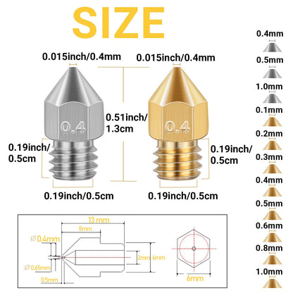 50 Pcs 3D Printer Nozzles - Hardened Steel Stainless Steel Brass Printer Extruder Nozzles Set for CR-10, Ender 3 - High Temperature Pointed Wear Resistant Mk8 Nozzles - 3D Printer Nozzle Clea - WoodArtSupply