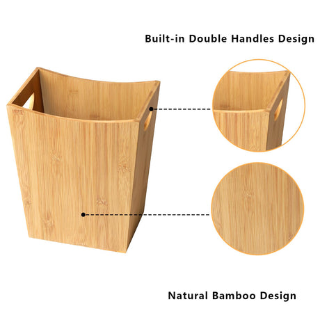 LIANTRAL Bamboo Trash Can Wastebasket, 2 Gallon Small Bathroom Garbage Can Bamboo Waste Basket Trash Container Recycling Bin for Bathroom, Bedroom, Living Room, Office, Kitchen LIANTRAL