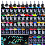 OPHIR Airbrush Paint, 50 Bottles of Model Air Brush Paint Set, Water-Based Opaque Acrylic Airbrush for Shoes, Rocks, Paper-Professional 48 Colors, 1.05 oz/Bottle OPHIR