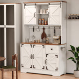 71" Pantry Cabinet, Kitchen Hutch Cabinet with Microwave Stand & Charging Station, Farmhouse Tall Storage Cabinet with Countertop, Floor Cupboard Cabinet, Bar Cabinet with Drawer and Doors, White ISHARINGTIME