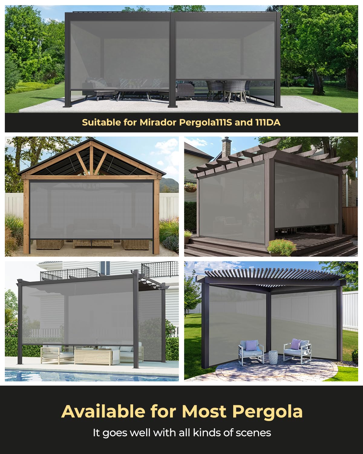UNISHADES Retractable Pergola Sun Shade, for use on The Side of a 9.17'L × 7.75'H pergola to Block Out Light and Mosquitoes, not The pergola Itself. UNISHADES