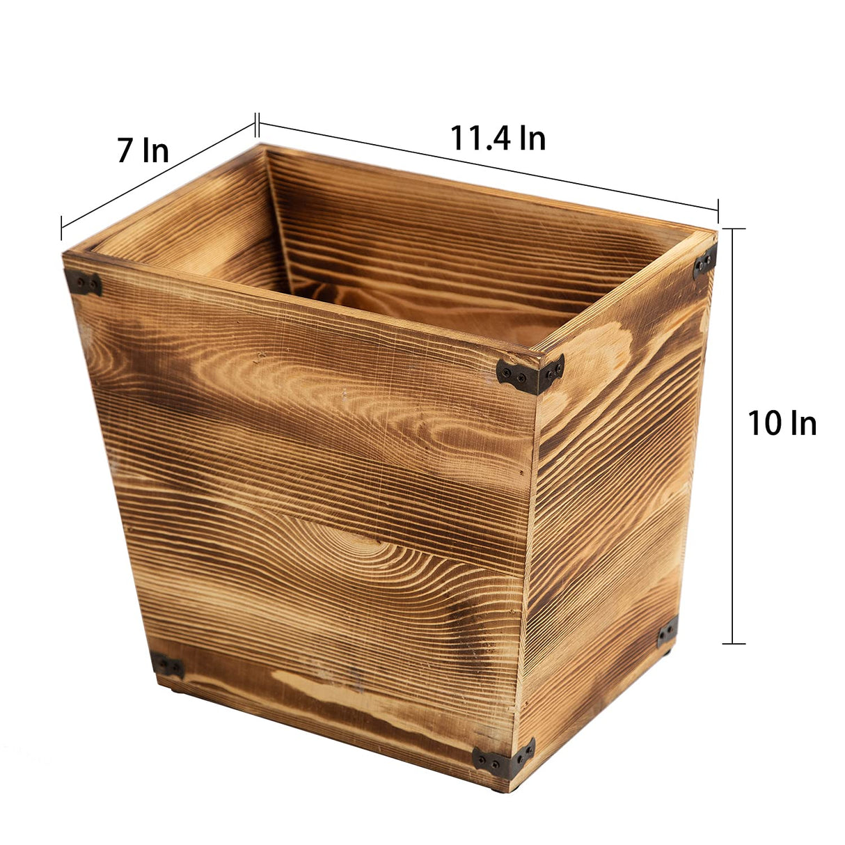 VERGOODR Grey Farmhouse Style Torched Wood Trash Can Waste Bin with Decorative Metal Brackets Trash Can for Bedroom,Living Room, Bathroom & Office (Brown) VERGOODR