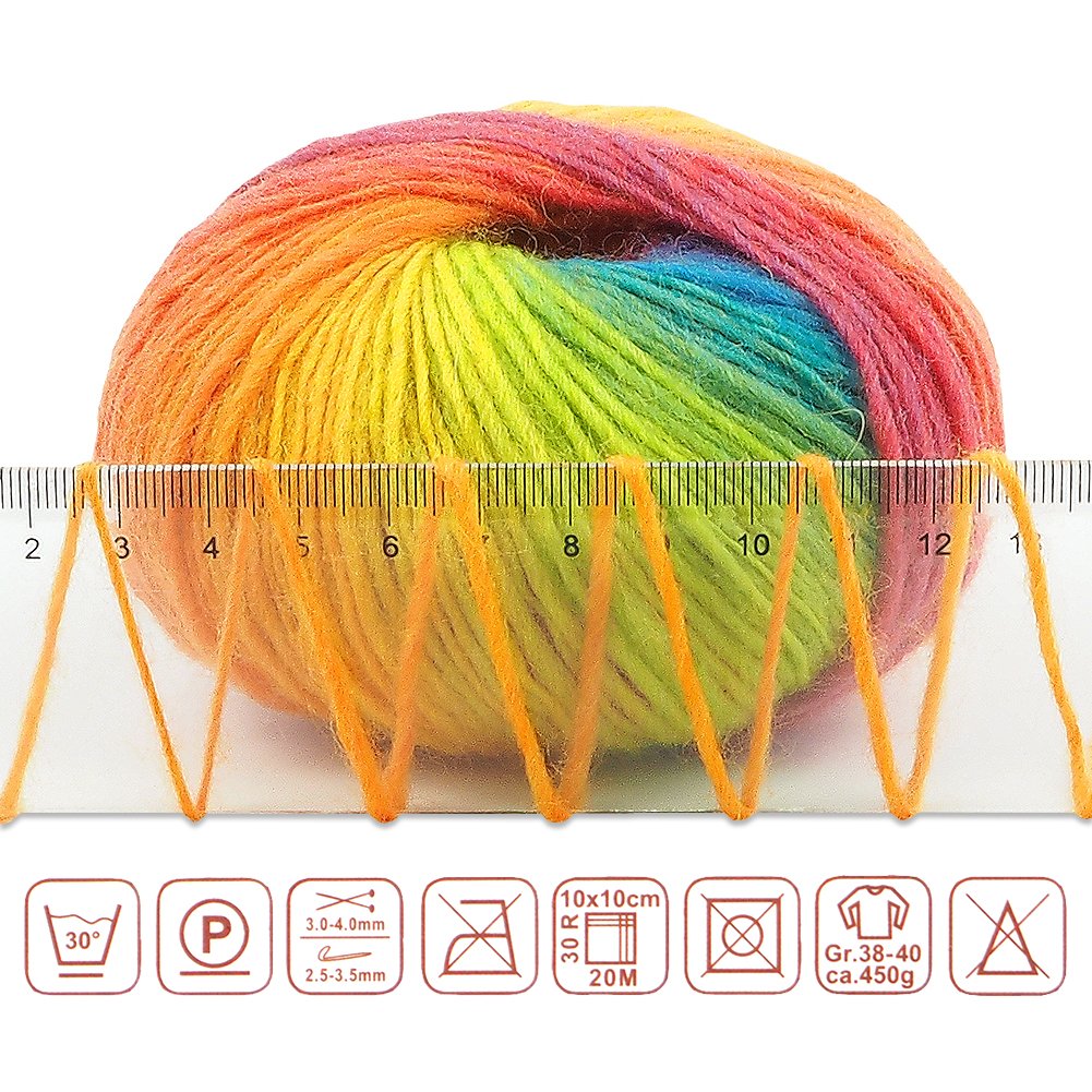 2 Skeins Rainbow Soft Yarn 100% Wool Gradient Multi Color Yarn for Crocheting Knit Total Length 180m×2(196yds×2,50g×2)-11 NICEEC