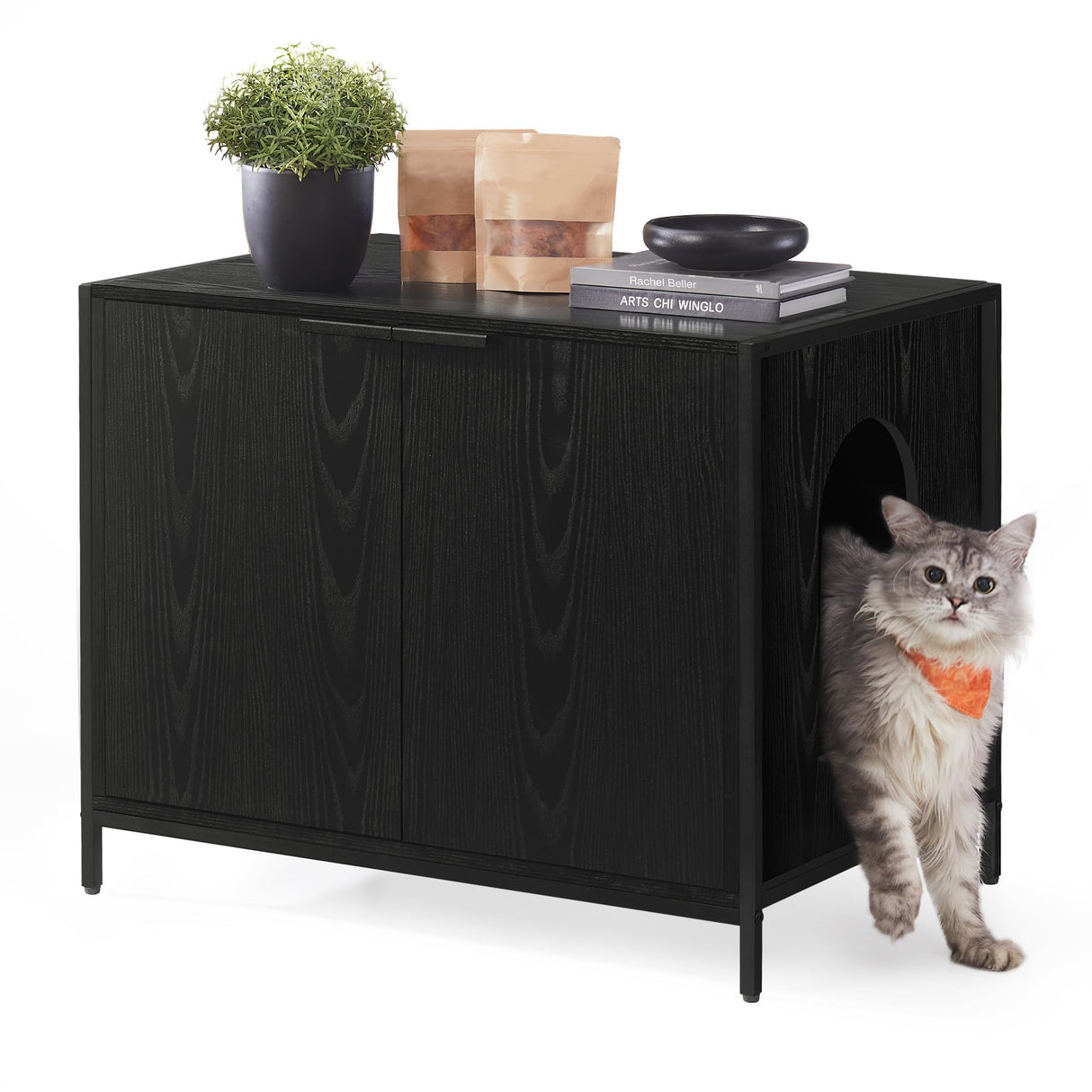 Feandrea Litter Box Enclosure, Modern Cat Litter Box Furniture Hidden, with Handles, Magnetic Locks, Cat House, Side End Table, 28.5 x 19.5 x 23 Inches, Ebony Black UPCL011B02 Feandrea