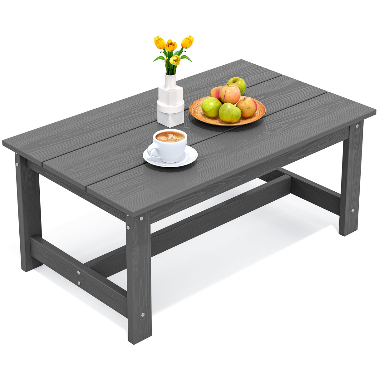SERWALL HDPE Patio Coffee Table, Rectangle Outdoor Coffee Table, All-Weather Coffee Side Table for Balcony, Poolside, Deck, Garden, Gray SERWALL