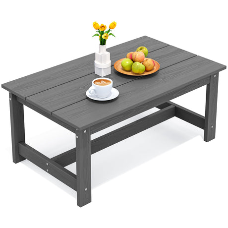 SERWALL HDPE Patio Coffee Table, Rectangle Outdoor Coffee Table, All-Weather Coffee Side Table for Balcony, Poolside, Deck, Garden, Gray SERWALL