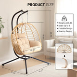 Double Egg Chair with Stand, Patio Wicker Hanging Swing Egg Chair Thickened, Galvanized Pipe Steel Frame and UV Resistant Cushion for Bedroom Garden Indoor Outdoor, 440LBS Capacity (Natural Beige) JOINFUN