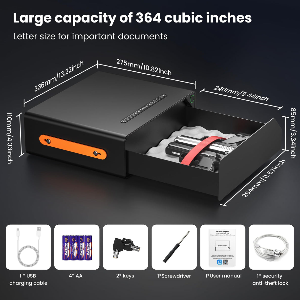 EAMIRUO Smart Gun Safe - Biometric Gun Safe for 2-4 Pistols Quick Access Handgun Safe with Fingerprint/Keypad/Key/App Control, Pistol Safe for Nightstand Bedside Home Office（Black) EAMIRUO