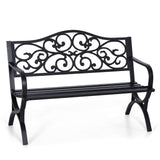 Sophia & William 50" Outdoor Garden Bench Patio Park Bench, Cast Iron Metal Frame Furniture with Floral Design Backrest for Porch Yard Lawn Deck, Black Sophia & William