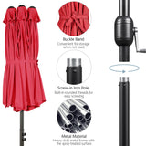 Yaheetech 15 ft Triple-size Patio Umbrella w/Base Included - Market Extra-Large Double Sided Umbrella - Twin-size Patio Parasol w/Easy Crank & 12 Strong Ribs & Ventilation Openings, Red Yaheetech
