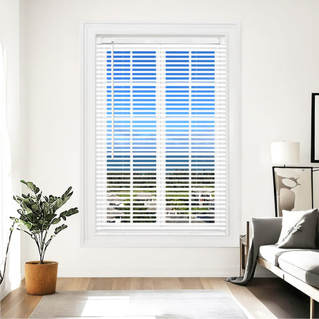 AIRLAJYID Cordless Vinyl Mini L Blinds 26" W x 48" H, 1" Slat White Horizontal Windows L Blind for Door, Shades, Camper, Light Filtering, Interiors, Arrive 1/2 Inch Narrower Indoor AIRLAJYID