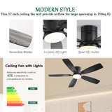 52inch Ceiling Fans with Lights, Low Profile Ceiling Fan with Light and Remote/APP Control, Flush Mount, Reversible Motor, Dimmable LED, Noiseless, Black Ceiling Fan for Bedroom Indoor Outdoor Use FUMLTP