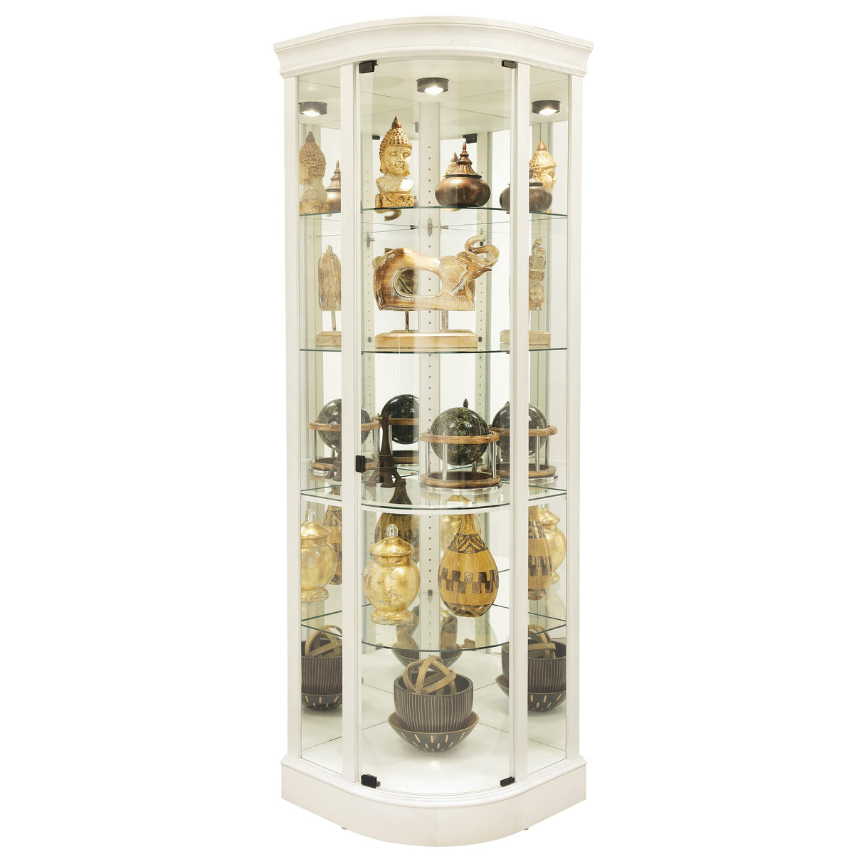 Howard Miller Heck Corner Curio Cabinet II -Vertical Decor Linen Finish Beveled Glass Door Adjustable Shelves with Interior Lightning Best for Collectibles, Living Room Office and Hoom Decor Howard Miller