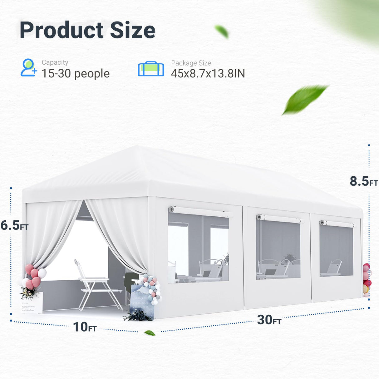 Quictent 10'x 30' Outdoor Heavy Duty Tent for Party Wedding Canopy White Waterproof Gazebo with Removable Mesh Windows Sidewalls Event Shelters Quictent