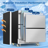 24 Inch Dual Drawer Fridge Under Counter, Stainless Steel Weather-Proof Design Outdoor Beverage Refrigerator for Patio, Freestanding or Built-In Installation, Ideal for Home and Commercial Use Velivi