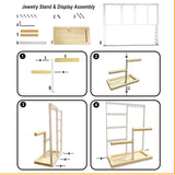 Jewelry Organizer Stand, Jewelry Holder, Lengnoy 4 Tier Earring Holder with 48 Holes and 6 Hooks Necklace Organizer Wood Box for Necklace Bracelet Earring Ring, White lengnoyp