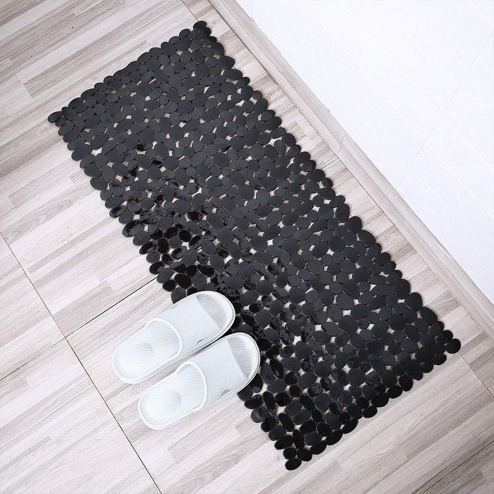 SONGZIMING Non-Slip Pebble Bathtub Mat Black 16 W x 35 L Inches (for Smooth/Non-Textured Tubs Only) Safe Shower Mat with Drain Holes, Suction Cups for Bathroom SONGZIMING