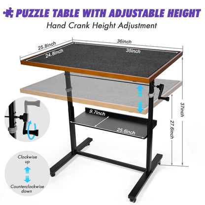 Sunix 1500 Pieces Jigsaw Puzzle Table with Legs, 36"x26" Adjustable Height Puzzle Board with Cover & 6 Sorter Tray, 12-Tilting-Angle Portable Wooden Puzzle Table for Adults, Enclosed with Whe - WoodArtSupply