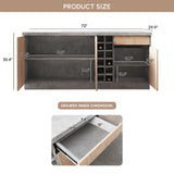 homary 72'' Kitchen Island with Storage Gray Japandi Island Table with LED Light Wood Kitchen Cabinet with Drawers & Wine Rack homary