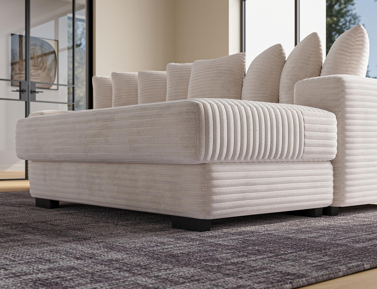 ohllob 110" Modular Sectional Sofa, L Shaped Couch with Chaise Lounge, Fluffy Corduroy Cloud Couch with Deep Seat for Living Room (Beige) ohllob