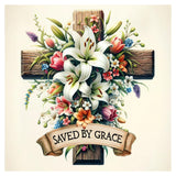 Ceiomez Cross Diamond Art for Adults, Flower Diamond Painting with Cross and Lily Flowers, DIY Full Round Drill Religious Diamond Art for Gift and Home Wall Decor 14x14in Ceiomez