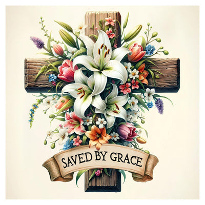 Ceiomez Cross Diamond Art for Adults, Flower Diamond Painting with Cross and Lily Flowers, DIY Full Round Drill Religious Diamond Art for Gift and Home Wall Decor 14x14in