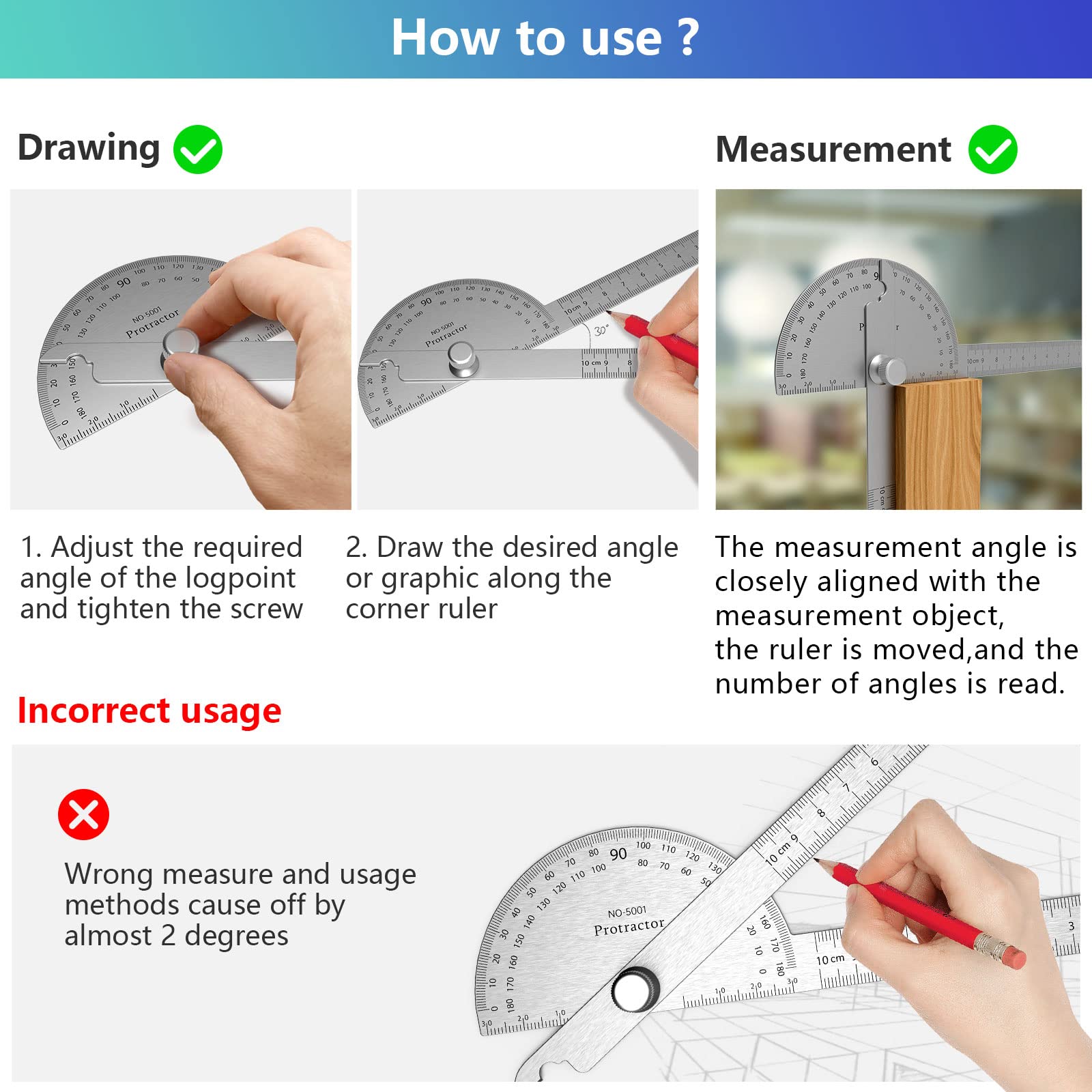 ForoGore Stainless Steel Protractor 180 Degrees Two Arm Ruler Adjustable Angle Protractor Woodworking Ruler Craftsman Angle Measure Tool (10 cm/ 3.94 Inch) - WoodArtSupply