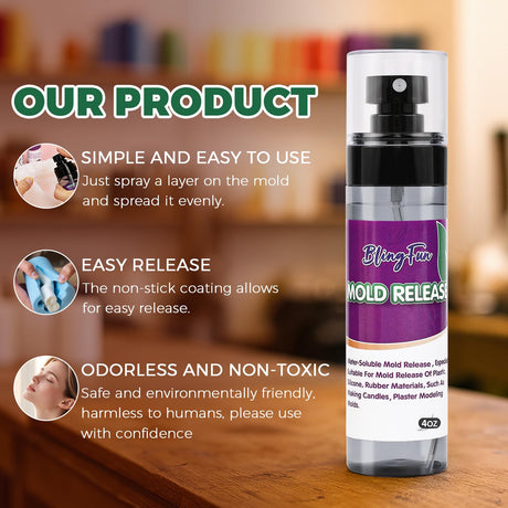 BlingFun Mold Release Spray for Candle Making & Epoxy - Uniform Coverage Fast Drying Non-Stick, Professional Grade Silicone Based Release Agent, Easy to Clean Extends Mold Life Blingfun