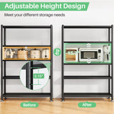 Metal Shelving for Storage, 5 Tier Adjustable Kitchen Storage Shelves with Wheels, Shelving Unit Bookshelf Utility Shelf Metal Storage Rack for Garage Pantry Closet Laundry, 35.8"x13"x59.65" PXRACK