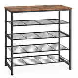 usikey 5-Tier Shoe Rack, Industrial Shoe Storage Organizer for 12-16 Pairs of Shoes, Metal Shoe Shelf with Wooden Top, Shoe Stand with 3 Metal Shelves for Entryway, Hallway, Closet, Rustic Brown usikey