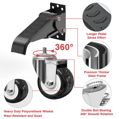 Workbench Stepdown Caster, 600 Lbs Casters Wheels Set of 4 Heavy Duty Steel, 2.5" All Steel Construction Urethane Wheel with Screws & Screwdriver