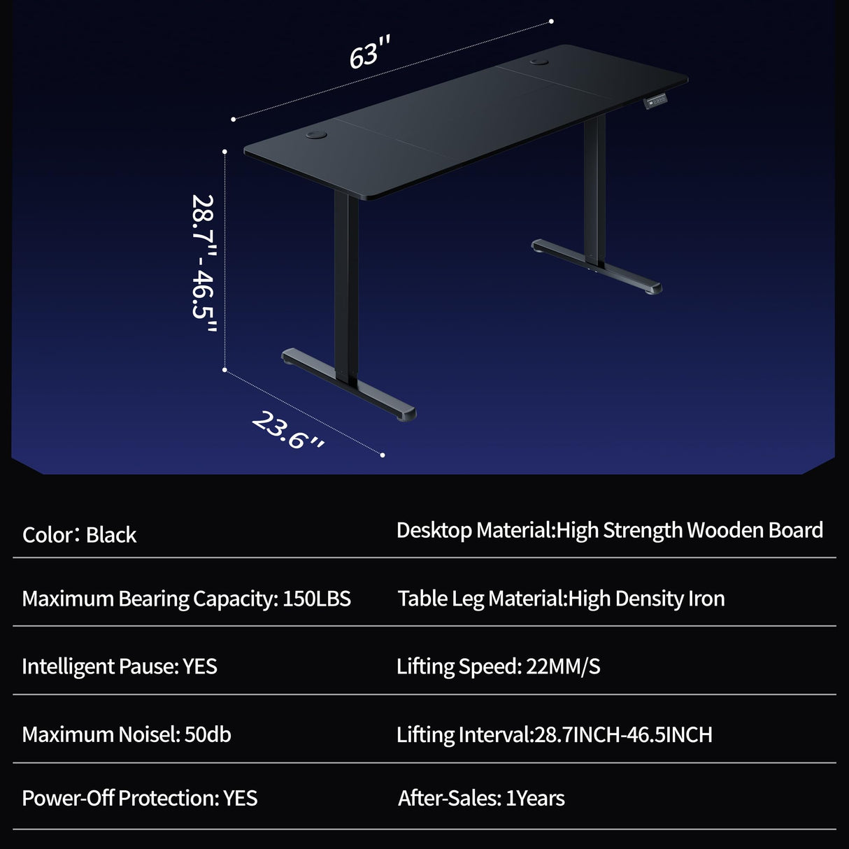 Shintenchi Standing Desk, 63x24 Inch Height Adjustable Electric Sit Stand up Desk, Ergonomic Rising Computer Table, Modern Lift Gaming Desk Workstation for Home Office, White Shintenchi