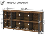 LVB Rustic Horizontal Bookshelf, Industrial Bookcase Cube Storage Organizer, Wide Large Metal Wooden Office Cube Shelf, Farmhouse Low Long Book Shelf for Home Bedroom Living Room, Rustic Brown, 63 in LVB