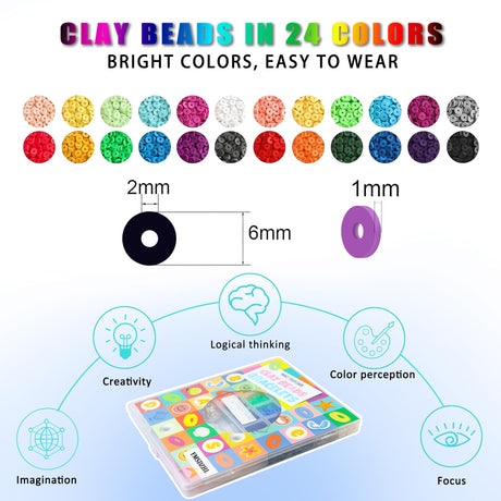 YMSDZHL 6000+PCS Clay Beads Bracelet Making Kit,24 Color DIY Flat Preppy Beads for Friendship Jewelry Making,Polymer Heishi Beads with Charms Gifts for Teen Girls Crafts for Ages 4-12 YMSDZHL