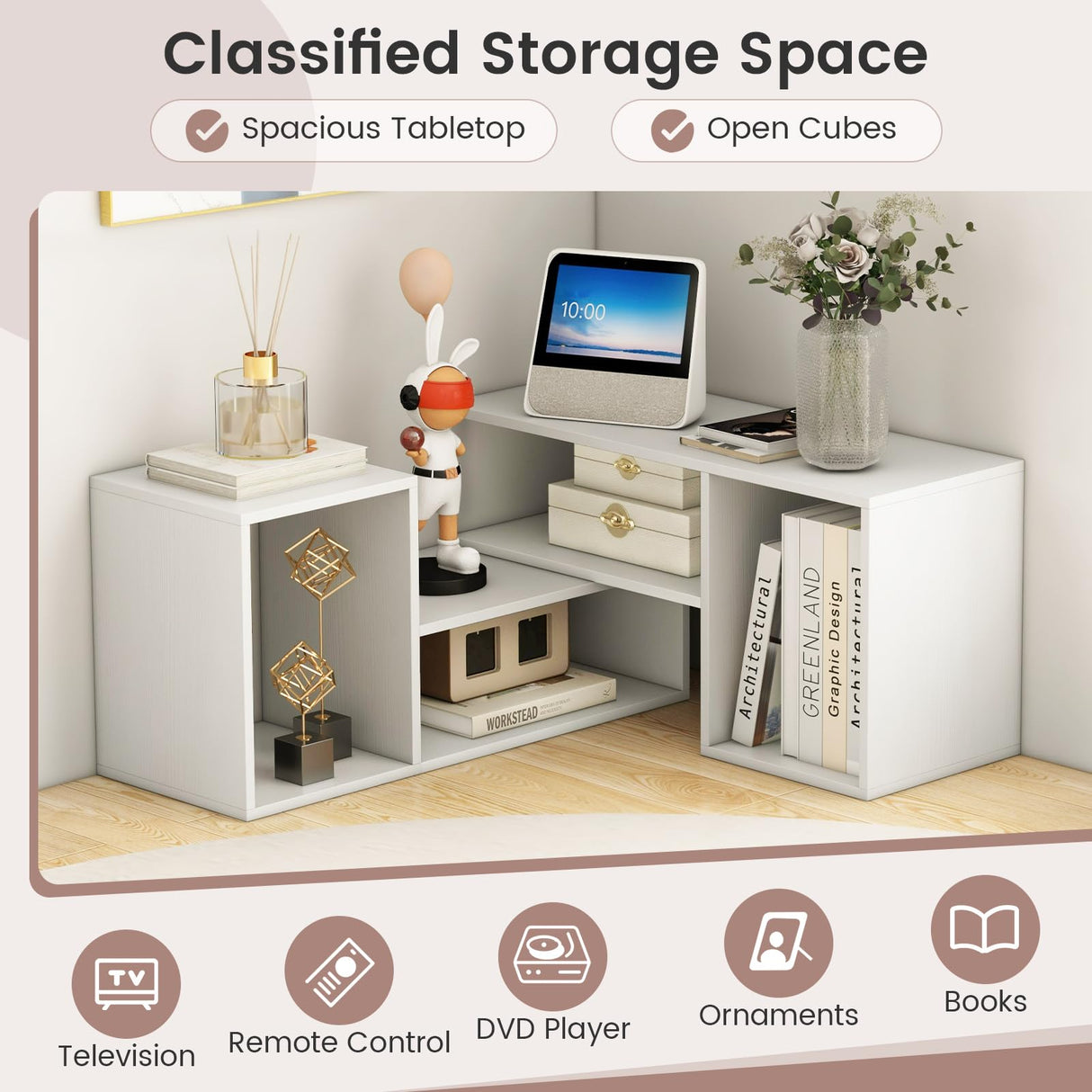 Giantex Bookshelf TV Stand for TVs up to 55", 2 Pieces Free-Combination Entertainment Center with Storage Cubes, Modern Media TV Console Table, Open Storage Bookcase for Living Room, Bedroom (White) Giantex