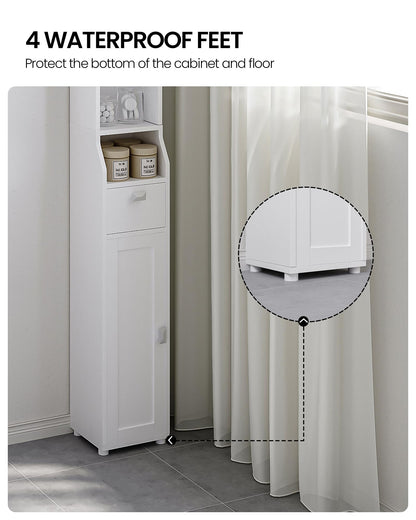 HEXCELEN Narrow White Bathroom Storage Cabinet with Doors, Drawer, and Adjustable Shelf - WoodArtSupply