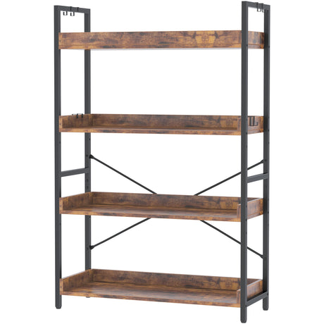 HCHQHS 4 Tier Bookshelf, Adjustable Industrial Bookcase, Vertical Tall Book Shelf, Wood and Black Metal Open Bookshelves for Home Office, Living Room, Bedroom HCHQHS