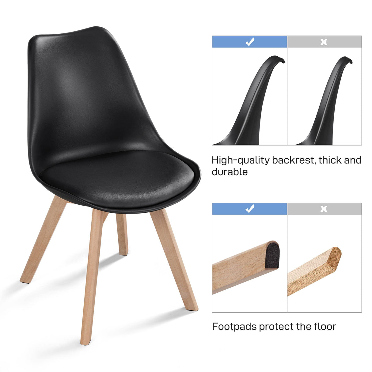Yaheetech Modern Mid Century Eiffel Inspired Dining Chairs Set of 4, Black, Ergonomic Design with Cushion, Beech Wood Legs Yaheetech
