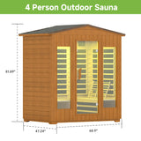 Springspa Outdoor Sauna 4 Person, Infrared Sauna for Home, Wooden Outdoor Saunas Room, 3400 Low EMF Far Infrared with Bluetooth, LCD Panel, 7 Color Chromotherapy Lamp, Reading Lamp springspa