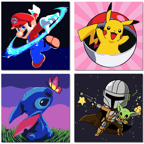 KOJEFCV 4 Pack Cartoon Paint by Number for Kids-Paint by Numbers for Kids Ages 4-8-12, DIY Paints with Numbers Easy Acrylic Oil Painting Kits for Home Wall Decor (8X8inch) KOJEFCV