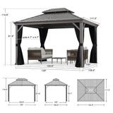 PURPLE LEAF 10' x 12' Hardtop Aluminum Gazebo with Double Metal Roof Heavy Duty Permanent Gazebo for Patio Deck Lawn Garden All Weather Outdoor Pavilion Gazebo, Light Grey PURPLE LEAF