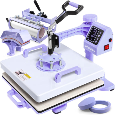 Whubefy 15x15 Heat Press Machine for T Shirts 5 in 1 Combo with 30oz Tumbler Press, Slide Out & Swing Away, Dual Tube Fast Heating, 3 Preset Modes & Counting Function for Bulk DIY Hats, Mugs, Plates Whubefy