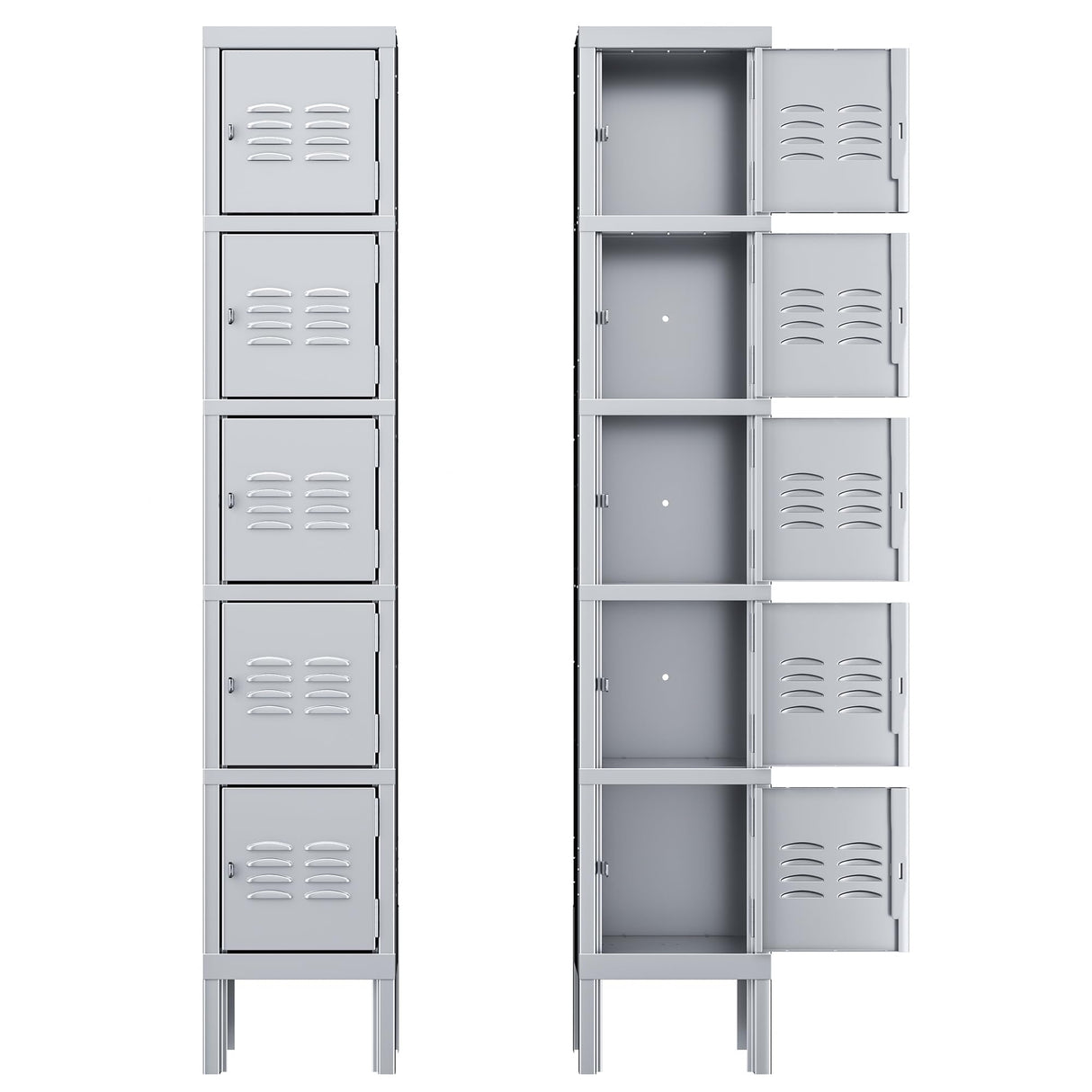 INTERGREAT Metal Lockers for Employees, 5 Door Storage Locker, Tall Steel Locker Cabinet for School, Office, Home, Gym, Kid Room, with Mirror (grey, 5-Tier) INTERGREAT