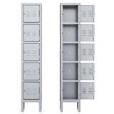 INTERGREAT Metal Lockers for Employees, 5 Door Storage Locker, Tall Steel Locker Cabinet for School, Office, Home, Gym, Kid Room, with Mirror (grey, 5-Tier) INTERGREAT