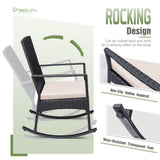 Greesum 3 Pieces Patio Furniture Set Outdoor Wicker Rocking Chairs with Glass Coffee Table for Garden Backyard Porch Poolside, Beige Greesum