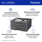 Brother HL-L2400D Compact Monochrome Laser Printer, USB Required (Cable not Included), Black & White Output | Includes Refresh Subscription Trial(1), (Renewed Premium) Brother