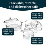 Libbey 56030 Baker's Basics 3-Piece Covered Casserole Dishes, Versatile Glass Baking Dishes for Oven, Clear Lead-Free Casserole Cookware Libbey