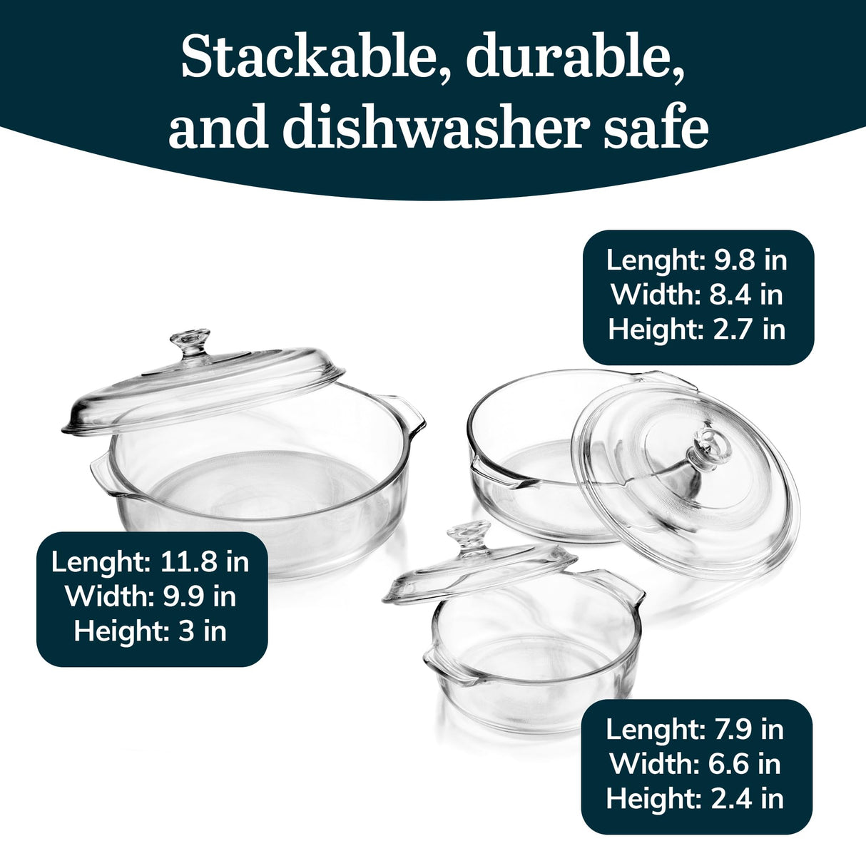 Libbey 56030 Baker's Basics 3-Piece Covered Casserole Dishes, Versatile Glass Baking Dishes for Oven, Clear Lead-Free Casserole Cookware Libbey